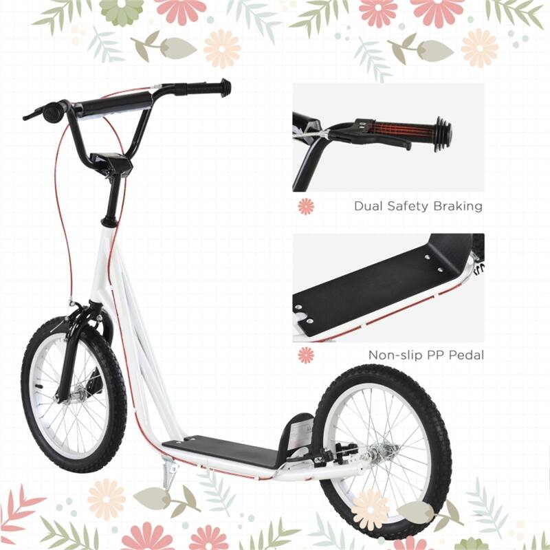 Children’s Ride-On Scooter with Soft Grip Handlebar and Anti-Slip Foot Deck for Outdoor Use - 54.75"L x 22.75"W x 35.5"-37.75"H