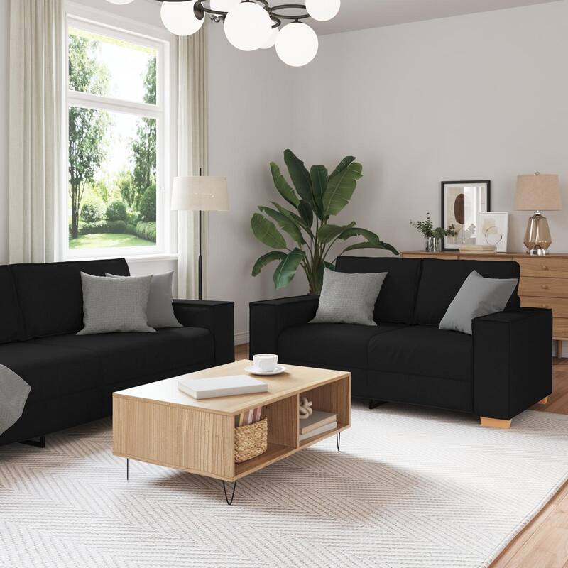 vidaXL 3 Piece Sofa Set with Cushions Black/Dark grey Fabric - 39 x 30.7 x 33.1 - Black