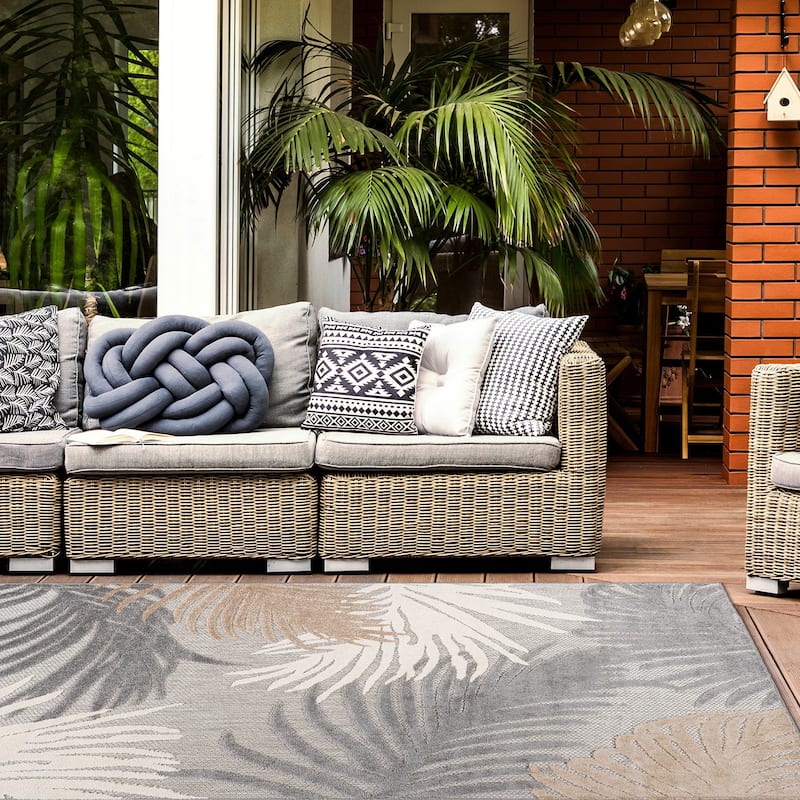 World Rug Gallery Tropical Floral Indoor/Outdoor Area Rug - 10' x 14' - Grey