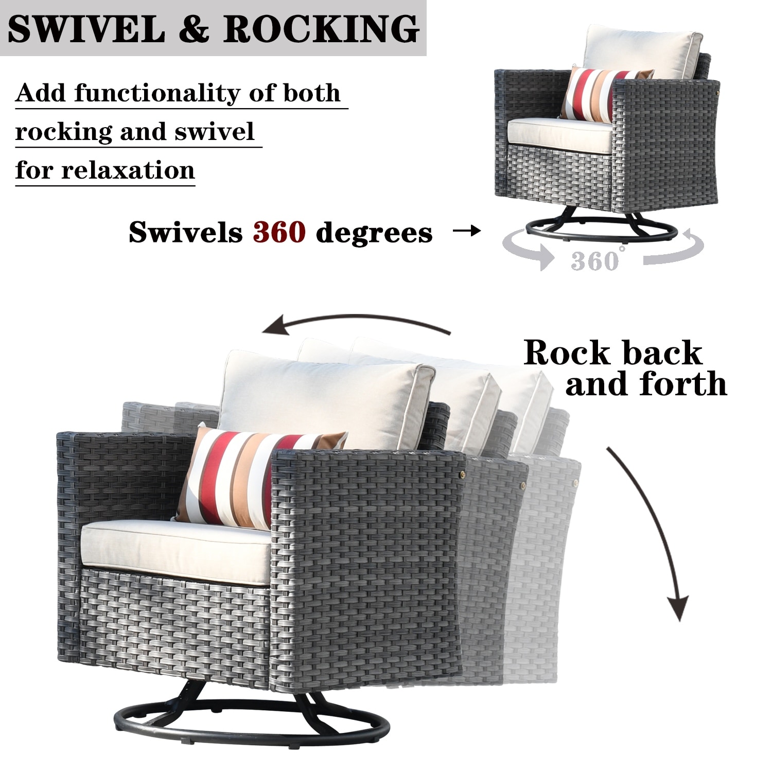 OVIOS 8-piece Patio Wicker Conversation Furniture Set with-image
