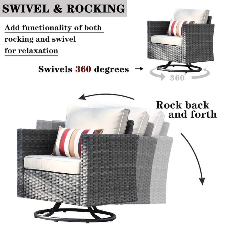 OVIOS 8-piece Patio Wicker Conversation Furniture Set with Swivel Chairs