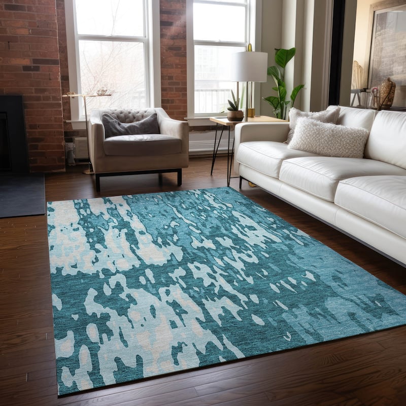 Machine Washable Indoor/ Outdoor Abstract Contemporary Chantille Rug
