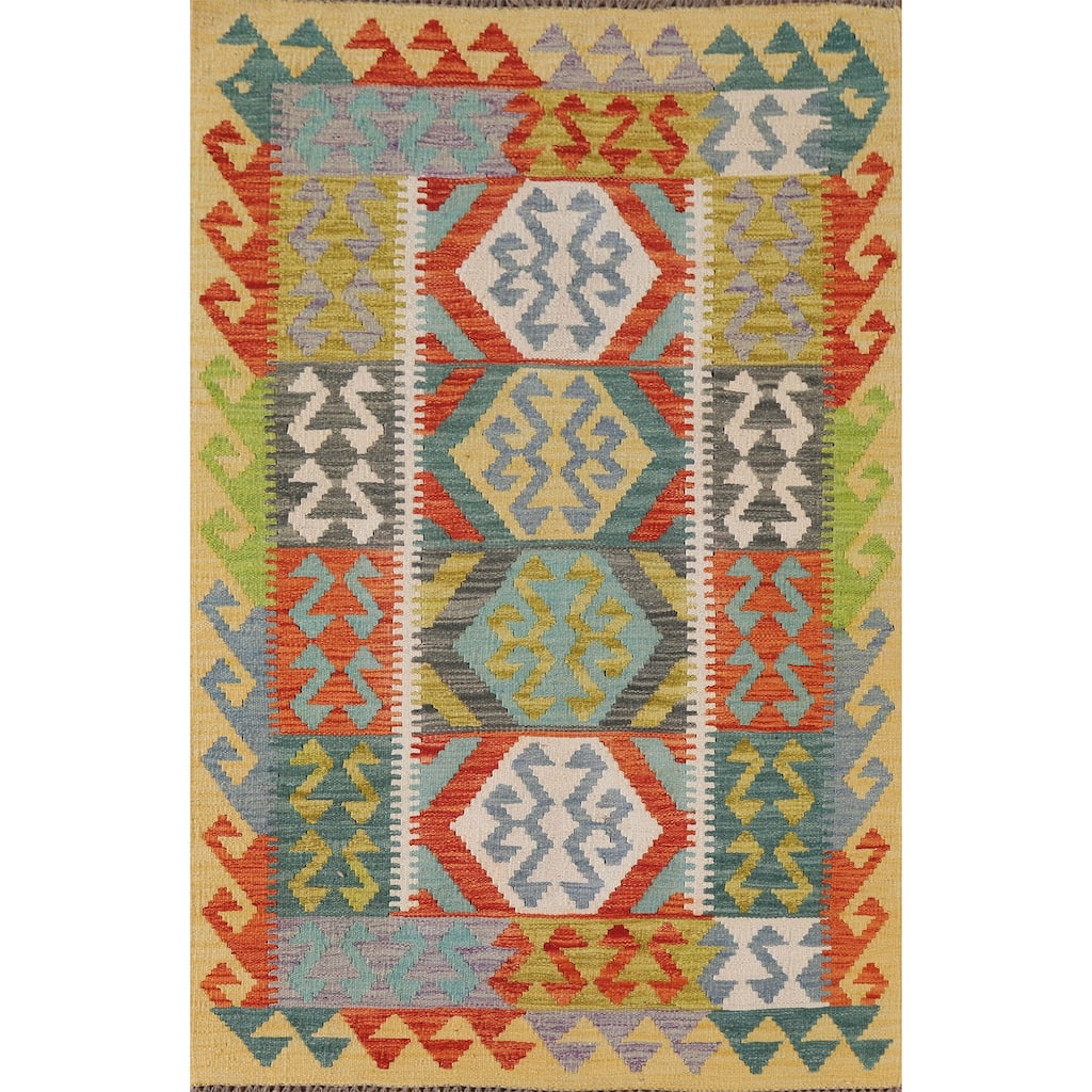 Multicolor Kilim Oriental Area Rug Hand-Woven Wool Carpet - 3'3"x 5'1"