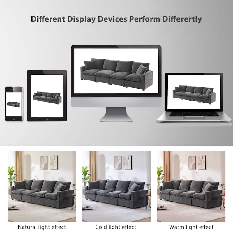 Black 84" Modular Chenille 4-Seat Sofa Set with Removable Cushions
