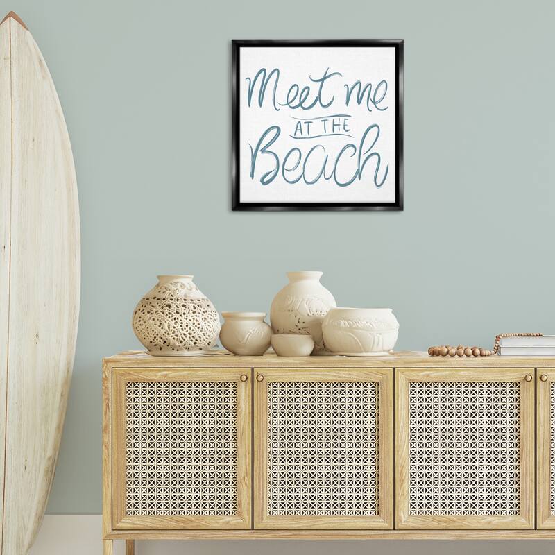 Stupell Minimal Meet At Beach Framed Floater Canvas Wall Art Design By SunDance Group