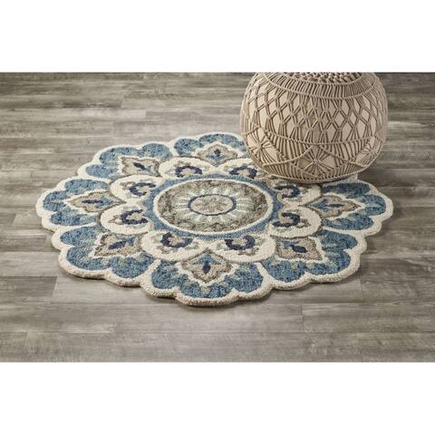 LR Home Dazzle Hand Tufted Edged Floral Wool Rug