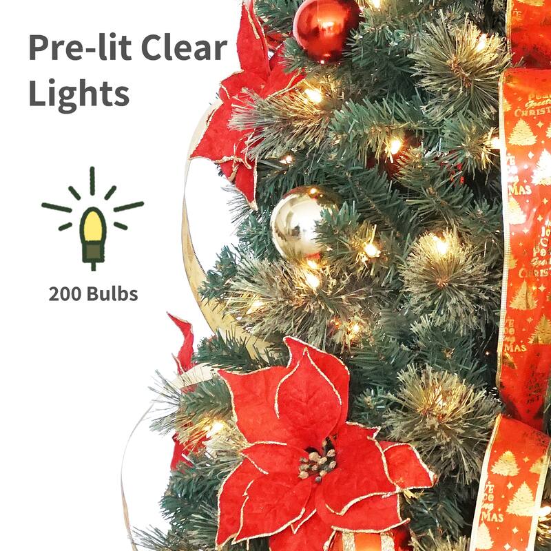Puleo International 6' Pre-Lit Artificial Pop-Up Adorned Christmas Tree with 200 Incandescent Lights
