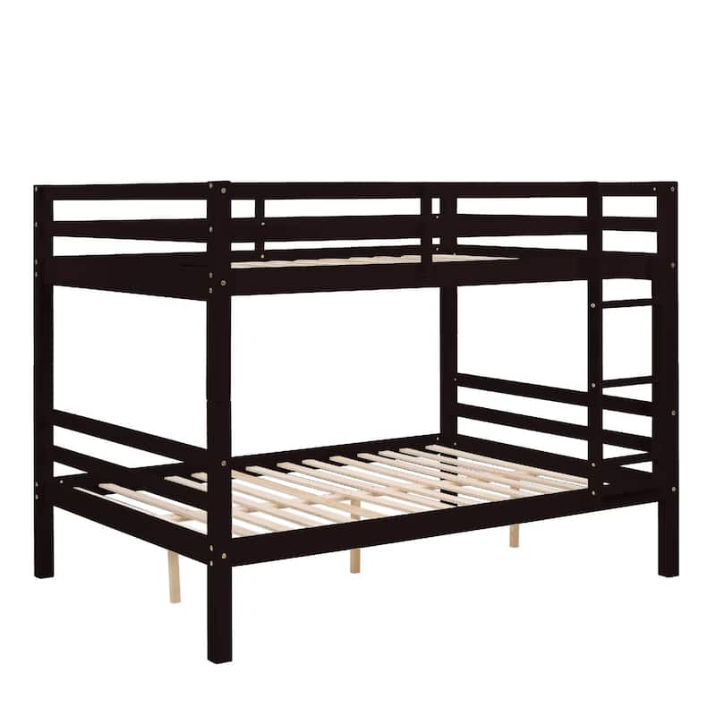 Full Over Full Bunk Bed, Thick Wood Posts, High Guardrail, Ladder