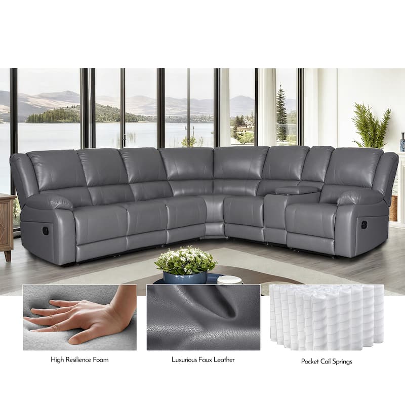 119''W Faux Leather 6-Seat Large Manual Reclining Sectional Sofa