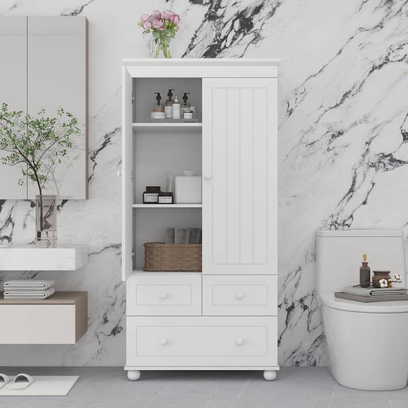 Modern Wooden Bathroom Linen Cabinet - White