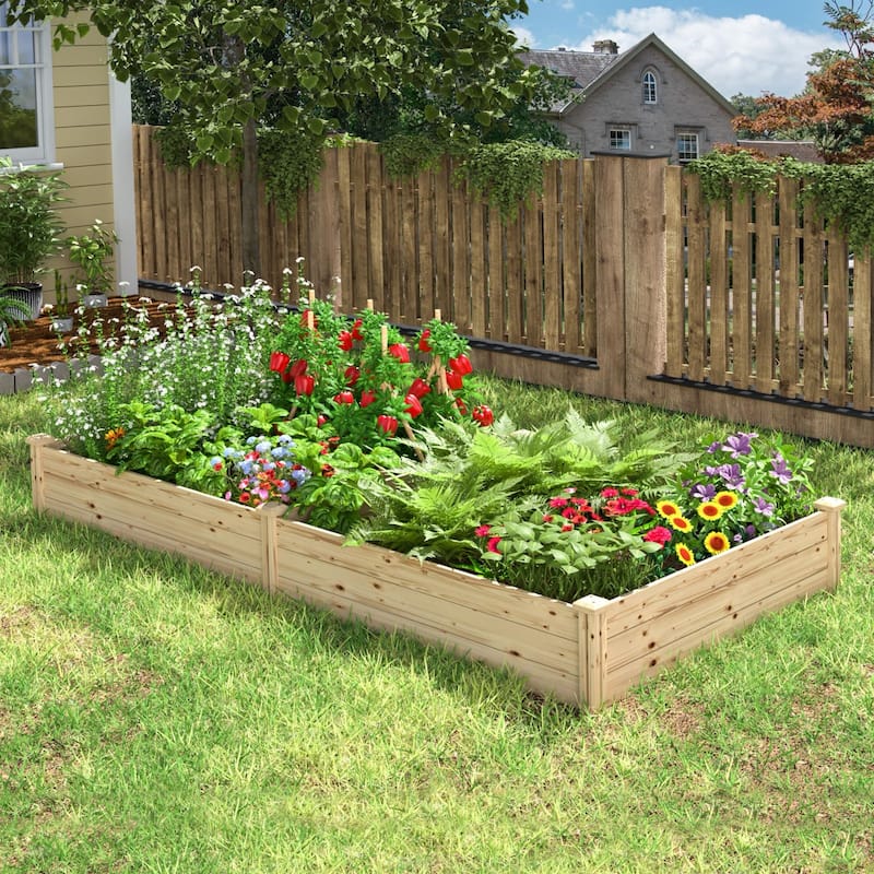 VEIKOUS Natural Wood Raised Garden Bed, Outdoor Planter Box for Vegetables, Flowers, Herbs, Natural Brown - 25.8 cu.ft