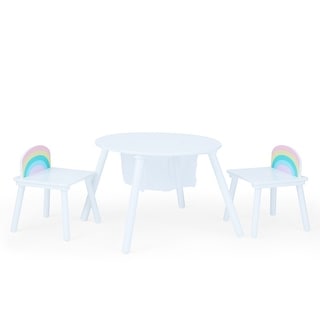 Rainbow Fishnet Play Table & Chairs Kids Furniture - White - 32.25"L x 32.25"W x 17"H