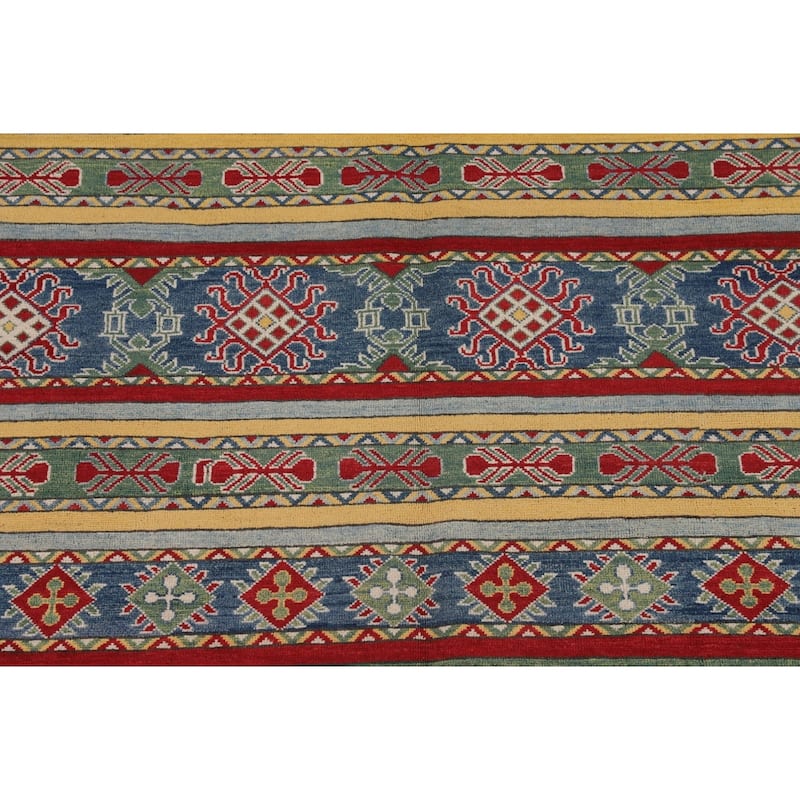 Striped Oriental Kazak Area Rug Hand-Knotted Wool Carpet - 6'7" x 9'9"
