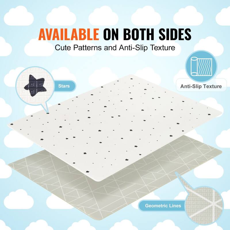 White TPU Baby Play Mat with 0.6 inches Padding and Anti-Slip Sides - 79” L x 55” W