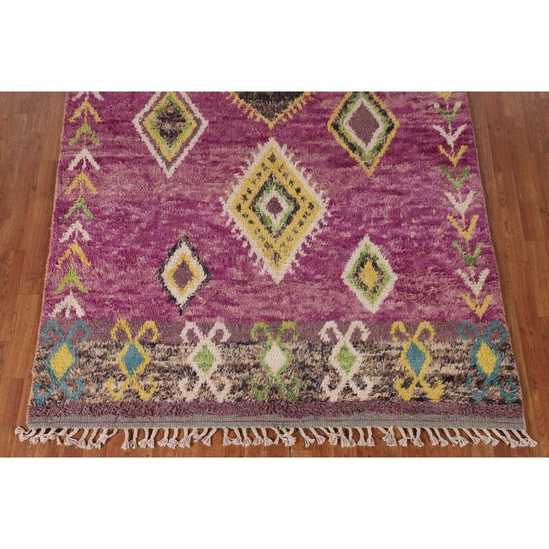 Purple Moroccan Oriental Area Rug Handmade Wool Carpet - 6'0" x 9'9"