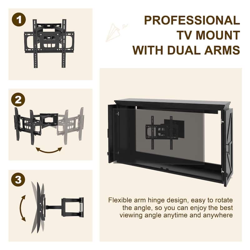 VEIKOUS Outdoor TV Enclosure Weatherproof, Wooden TV Cabinet with Collapsible Sliding Doors,