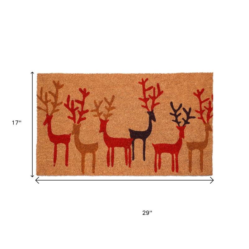 HomeRoots 17" X 29" Brown Red And Black Christmas Deer Outdoor Coir Door Mat - 17.00' X '29.00