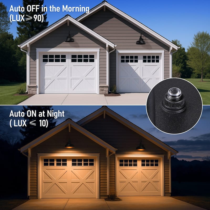 Gooseneck Barn Light with GFCI Outlet, Dusk to Dawn Floodlight, Black - 1PACK
