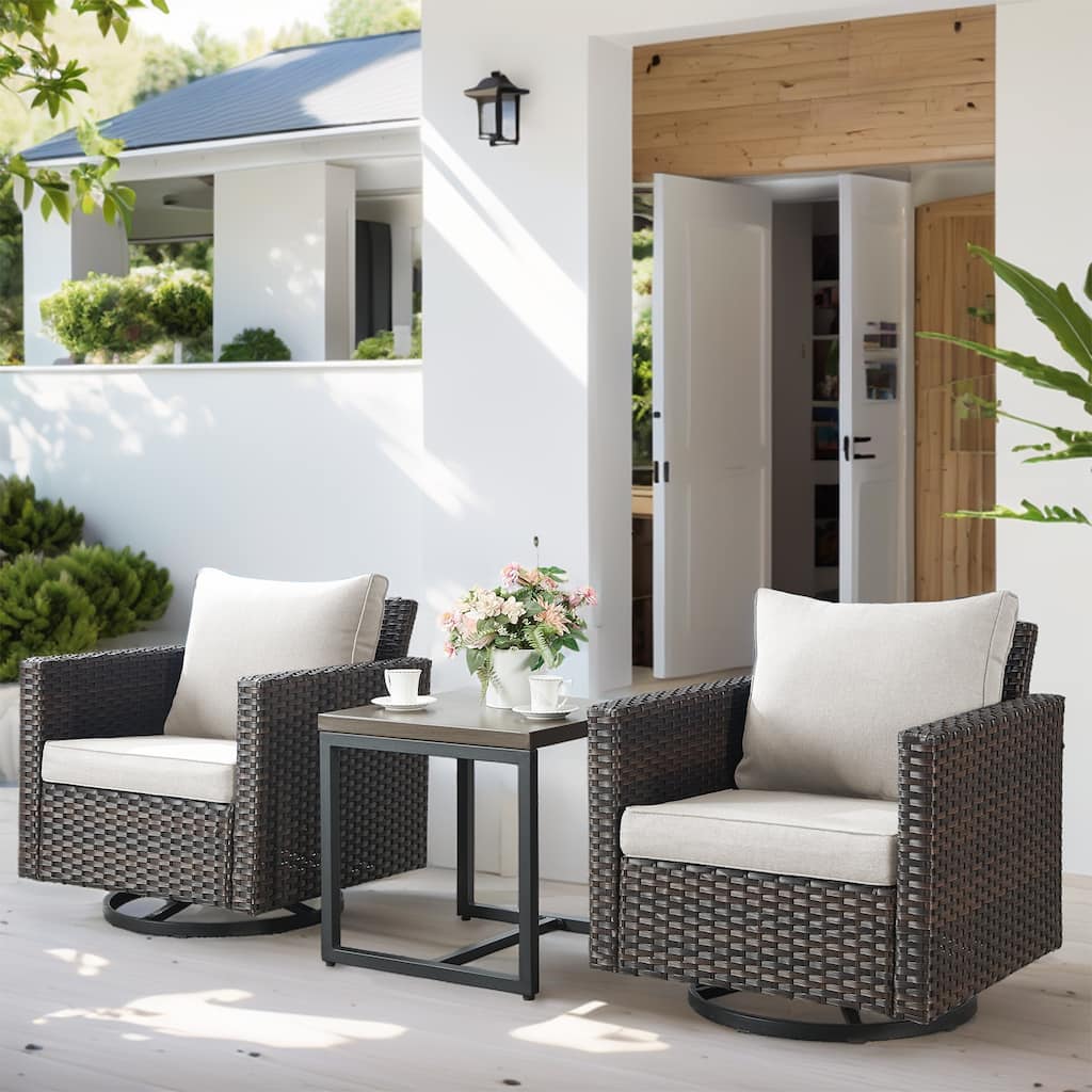 Outdoor Rocking Chair with Water-Resistant Cushions - Brown