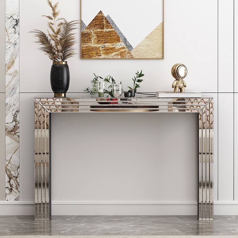 47.24'' Glass Top Console Table - Mirror/Glass - Silver