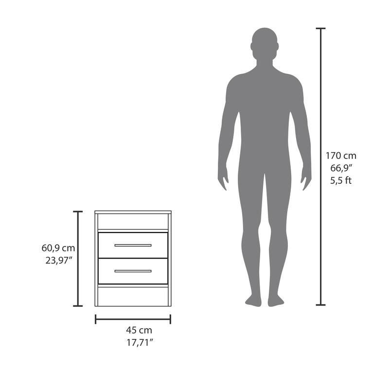 White Nightstand with 2 Drawers, 1 Shelf, and Compact Design