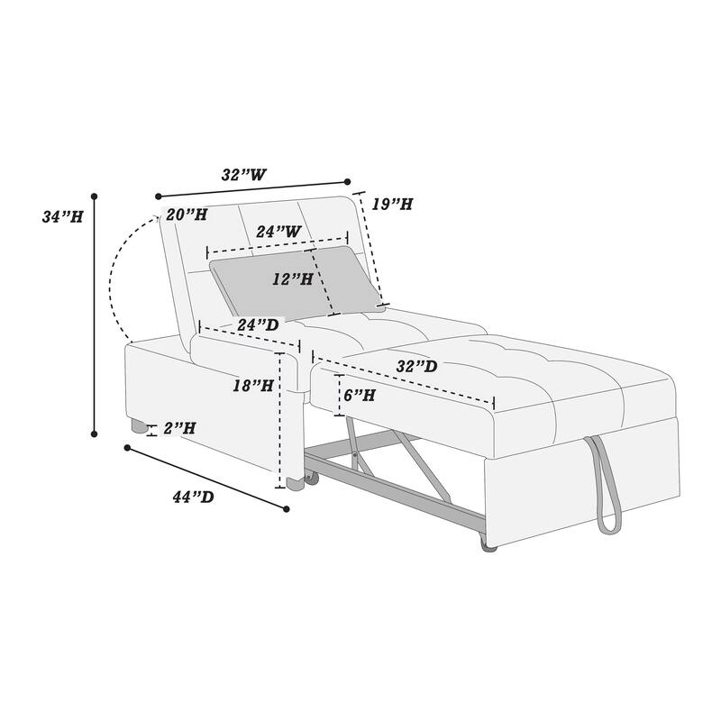 Contemporary White Convertible Sleeper Sofa Chair with Sherpa Fabric and Pillow