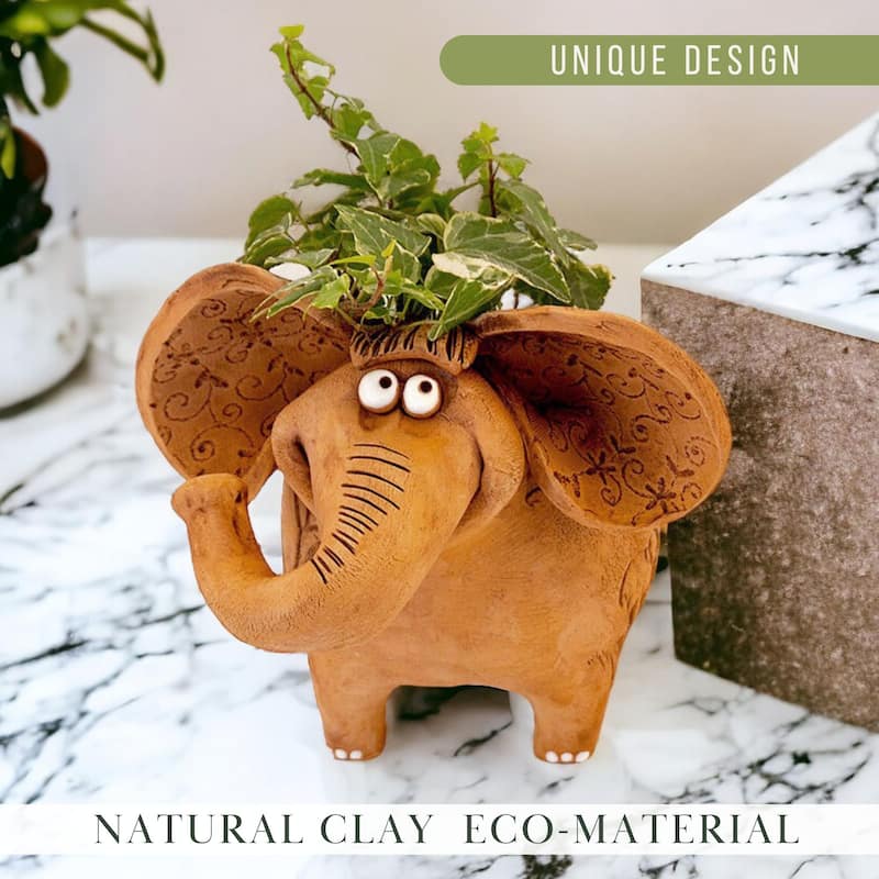 Golden Ceramics Handmade Flower Pot Planter - Elephant - 6.7" x 7"