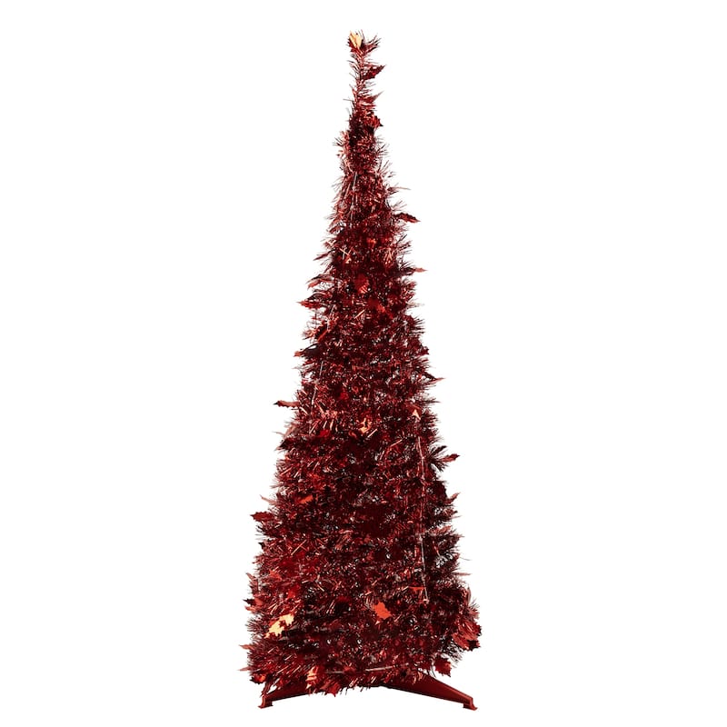 4' Red Tinsel Pop-Up Artificial Christmas Tree, Unlit - 4 Foot