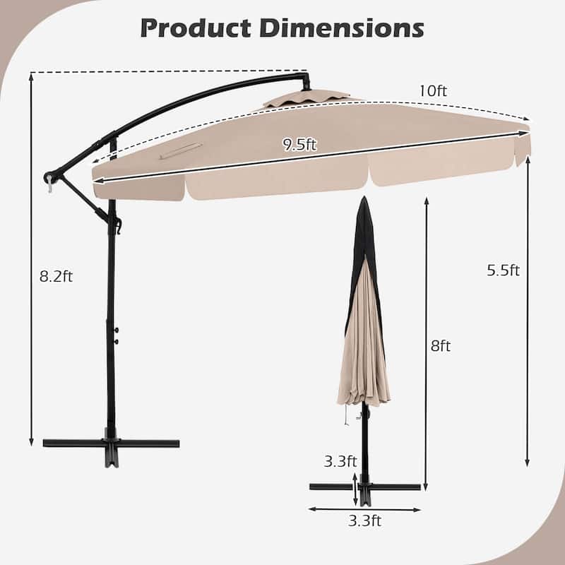Costway 10 FT Offset Hanging Umbrella Patio Cantilever Umbrella with
