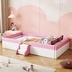 preview thumbnail 25 of 48, Upholstered Floor Bed Fence Bed Slat Platform Bed with Fence and Second Level Ladder, Anti-collision Frame for Kids Toddler Pink/ White - Twin
