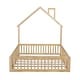 preview thumbnail 12 of 28, Full Size House Shaped Platform Bed with 12" Guardrail, Pine Wood Kids Bed Frame and Rustic Design for Bedroom, Natural Finish