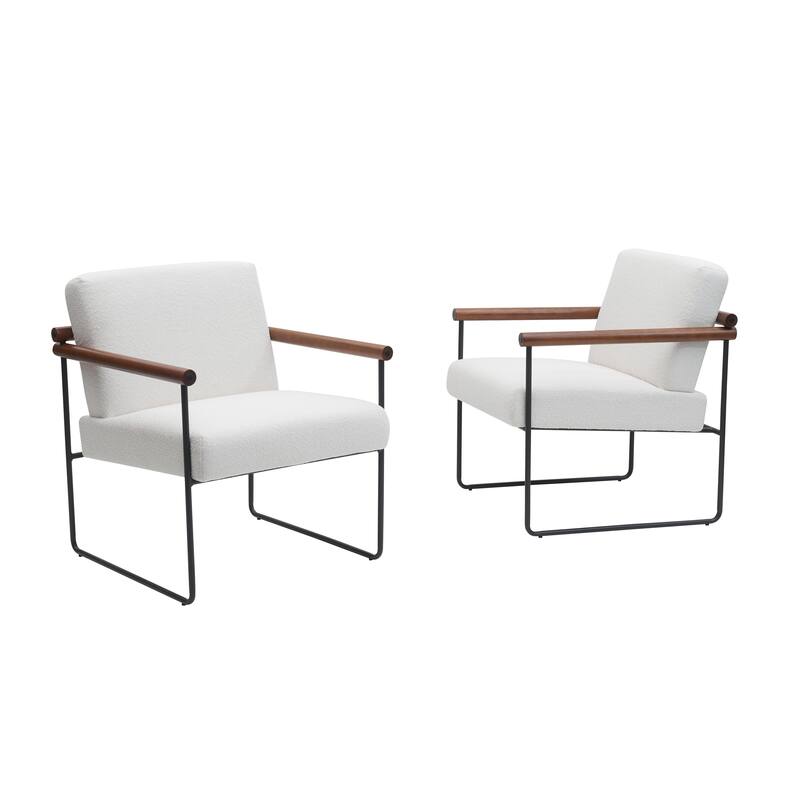 Modern Boucle Accent Armchair - Comfortable Upholstered Lounge Chair with Curved Armrests, Stylish Minimalist Chair