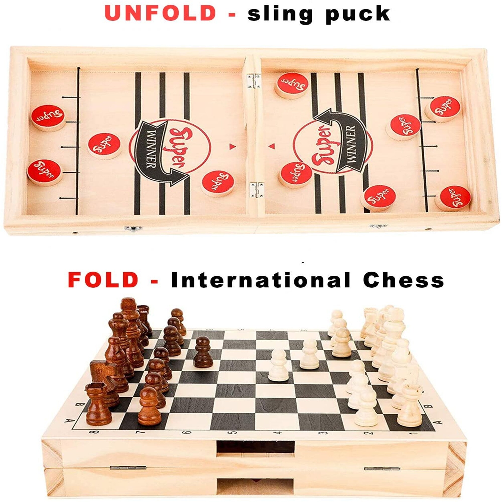 Details about   2 in 1 Folded Fast Sling Puck Game International Chess Foldable 24x12inch