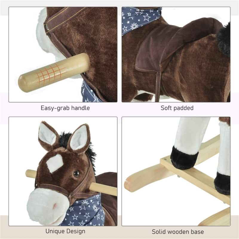 Classic Brown Plush Rocking Horse with Realistic Sounds and Cowboy Design for Kids Ages 3 to 6 Years