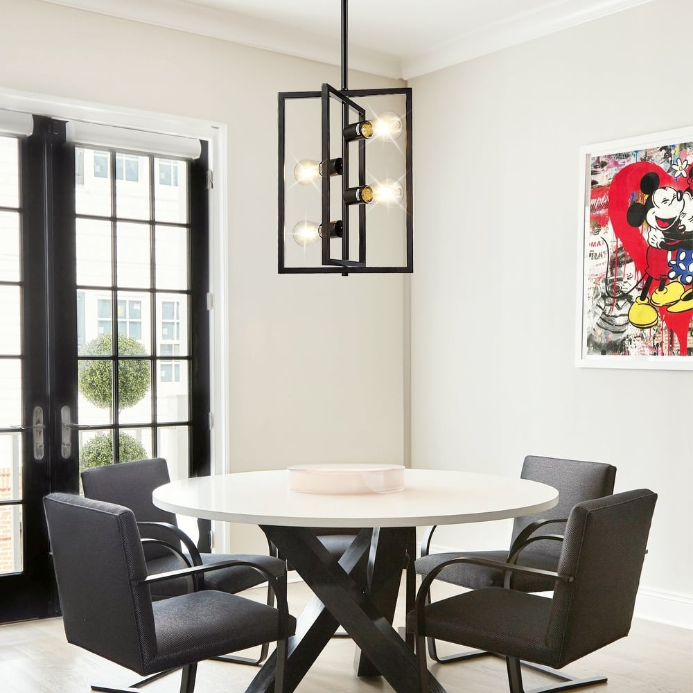 Industrial Lantern Chandelier, 4-Light Modern Geometric Semi Flush Mount Ceiling Light Fixture