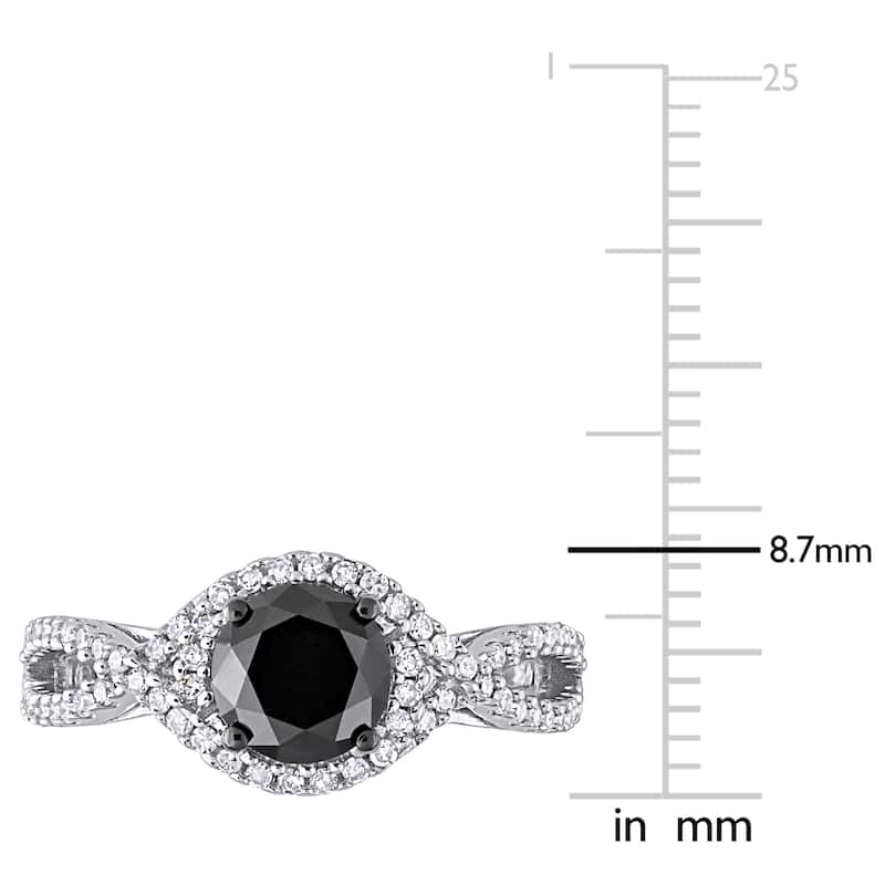 Miadora 10k White Gold 1 3/4ct TDW Black and White Diamond Crossover Halo Engagement Ring