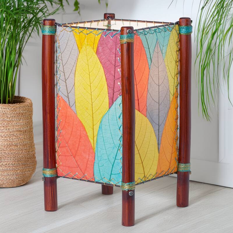 Eangee Handmade Fortune Table Lamp, Cocoa Leaves Shade, 9 x 9 x 15 in. - Multi
