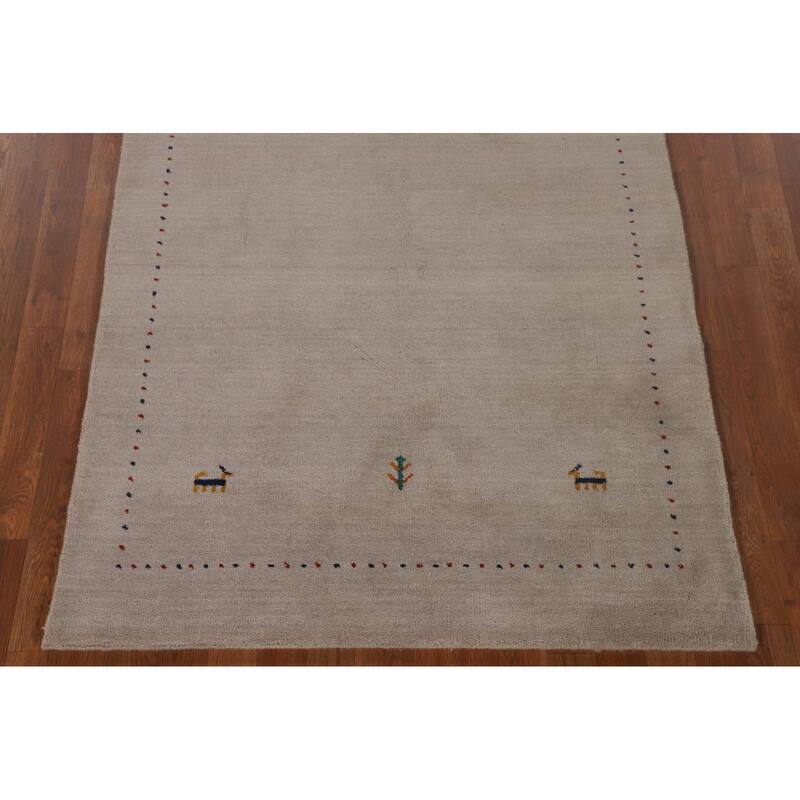 Beige Tribal Gabbeh Area Rug Handmade Oriental Wool Carpet - 4'0"x 5'10"