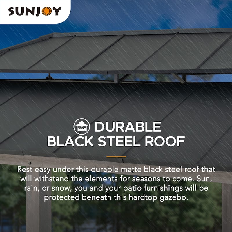Sunjoy Outdoor Cedar Wood Frame Patio Gazebo Steel Hardtop