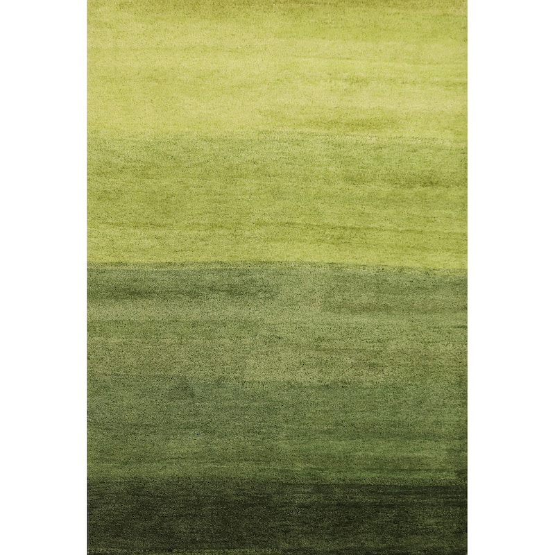 Hand Knotted Oriental 100% Wool Carpet Modern Stripe Green Gabbeh Area Rug - 6' 5'' X 4' 10''