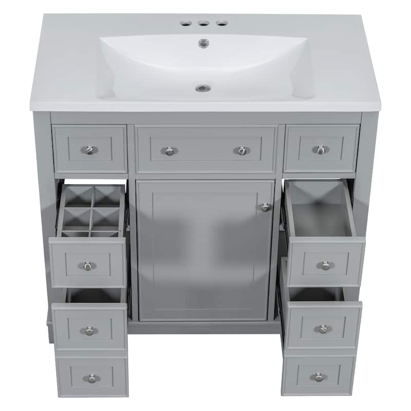 Roomfitters 36" Bathroom Vanity with Sink Combo, Cabinet with 6 Drawers and Door, Solid Wood, MDF Board