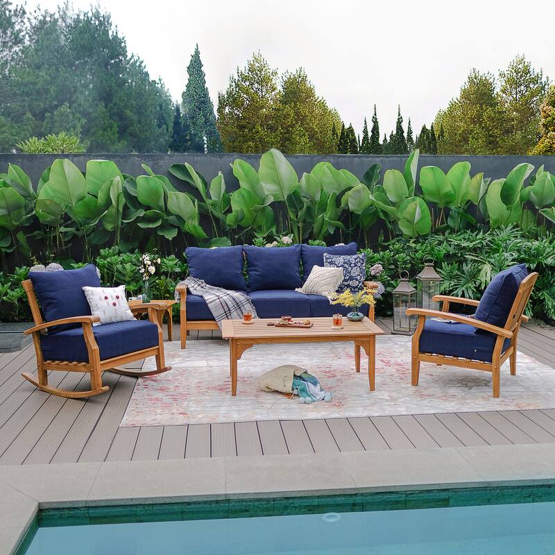 Cambridge Casual Leon 3-piece Teak Patio Rocking Chair Set with Cushion