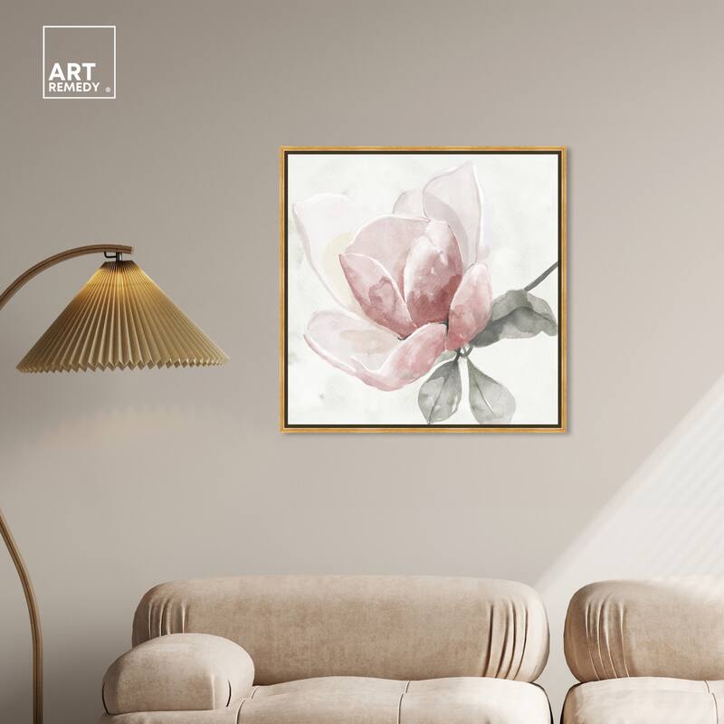 Art Remedy Faded Blush Rose Framed Floral Fine 1 Piece Canvas Wall Art