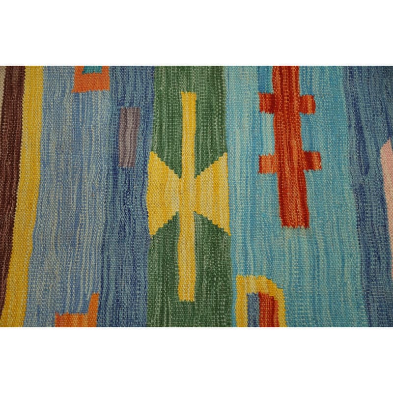 Hand Woven Oriental 100% Wool Carpet Southwestern Tribal Multi-Colored Kilim Area Rug - 9' 7'' X 6' 7''