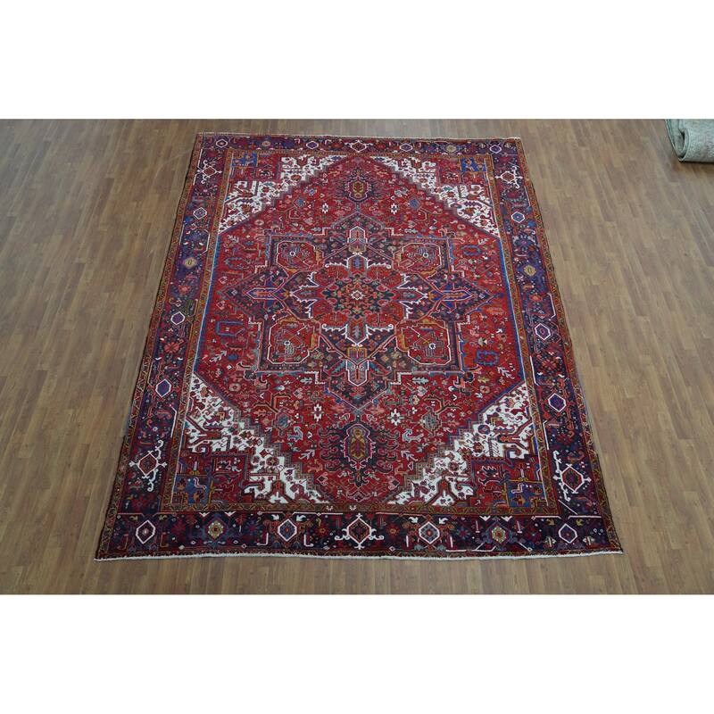 Heriz Serapi Persian Vintage Area Rug Hand-Knotted Wool Carpet - 9'8" x 12'7"