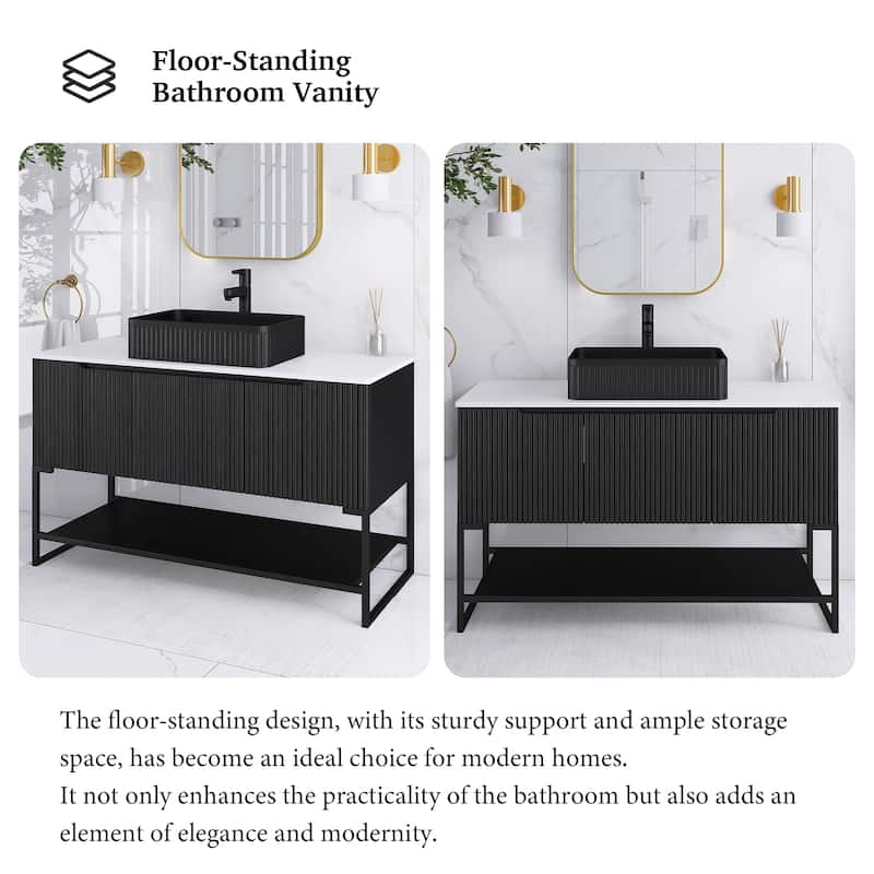 48 inch Freestanding Bathroom Vanity with Ceramic Sink in Black wood