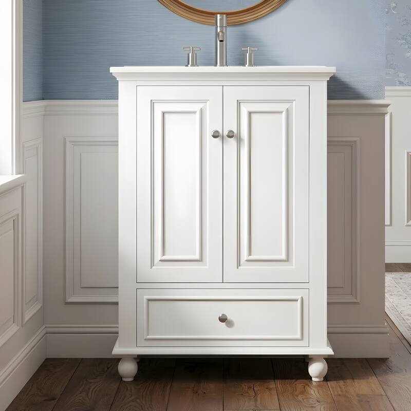 Bathroom Vanity with Ceramic Sink, Bathroom Storage Cabinet with Soft Closing Doors