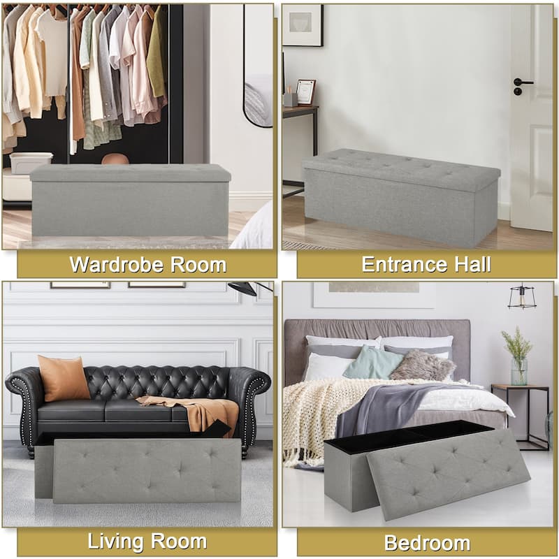 VECELO Upholstered Bed Frames with Headboard & LED Lights and Storage Ottoman (Set of 2),Bedroom Set