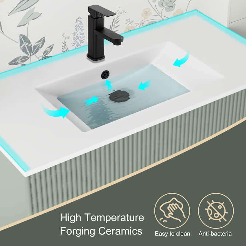 30"/36"/48" Single Bathroom Vanity Set with Drop in Sink Top with Wave Lines