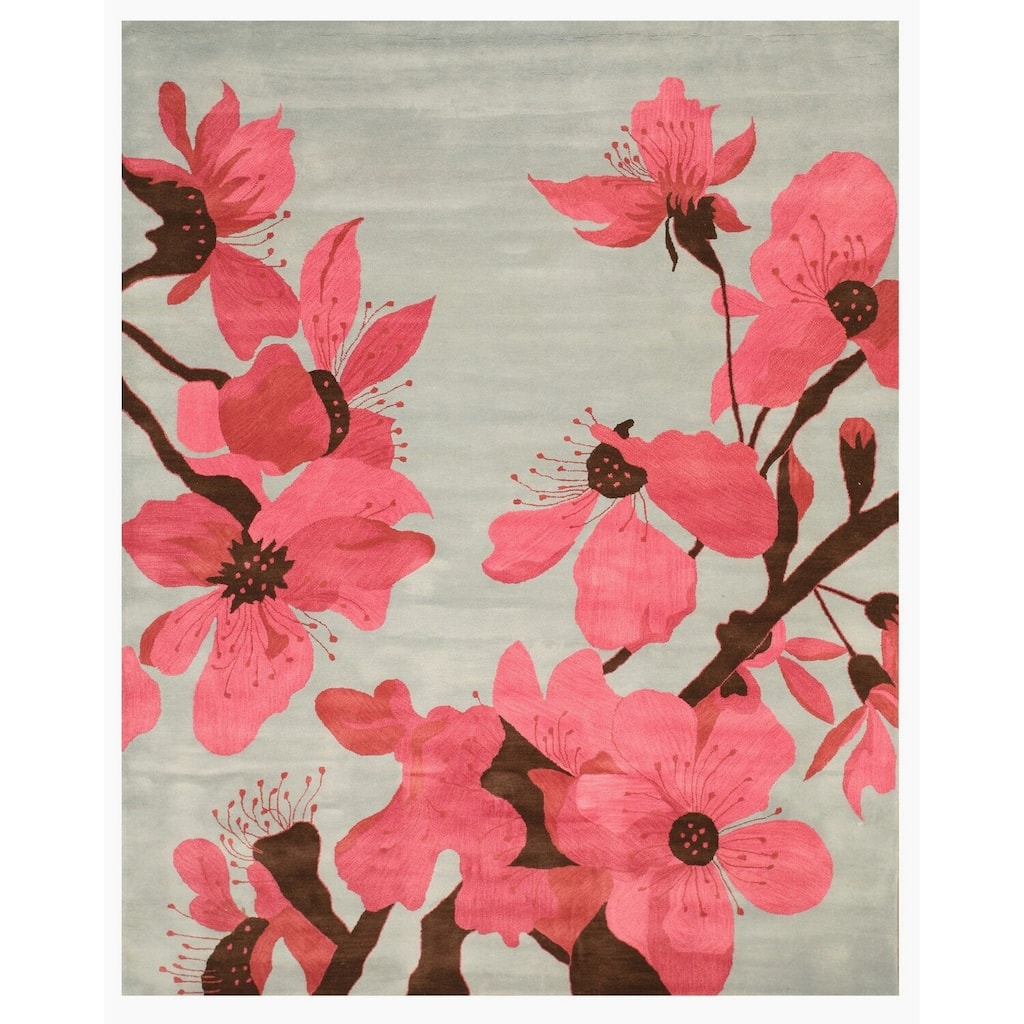 Blue Hand-Tufted Wool Transitional Jasmine Rug, 8'9 x 11'9, Elegant Floor Accent - L